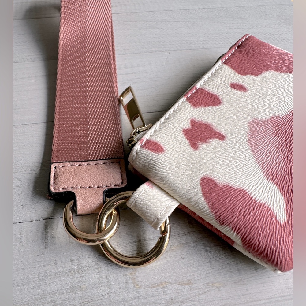 Pink Cow Print Card Case Pouch w/Removable Wrist Strap